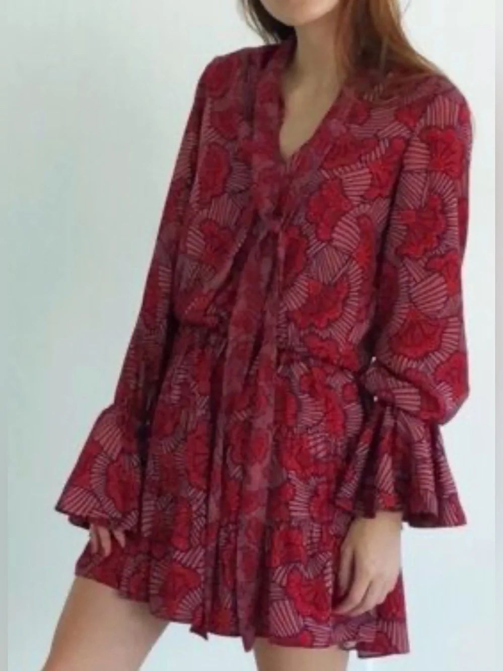 Alexis Elizavetta Red Floral Tie-Front Mini Dress size Small
